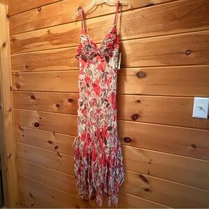 Sangria Pink and Cream Asymmetrical Sundress